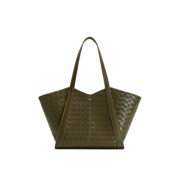 JW PEI Kiana Large Capacity Weave Texture Tote Bag in Dark Olive