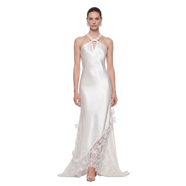 JW PEI Lace Panel Halter Satin Maxi Dress