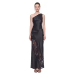 JW PEI Lace Panel One-Shoulder Satin Maxi Dress