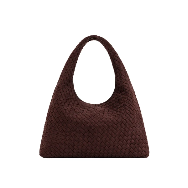 JW PEI Laura Faux Suede Woven Shoulder Bag in Dark Brown