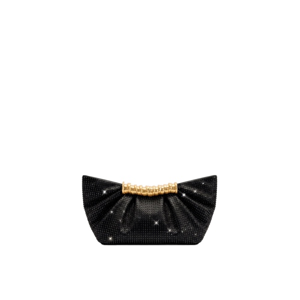 JW PEI Leia Artificial Crystal Pleated Clutch in Glossy Black