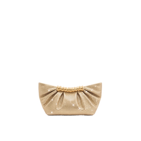 JW PEI Leia Artificial Crystal Pleated Clutch in Gold
