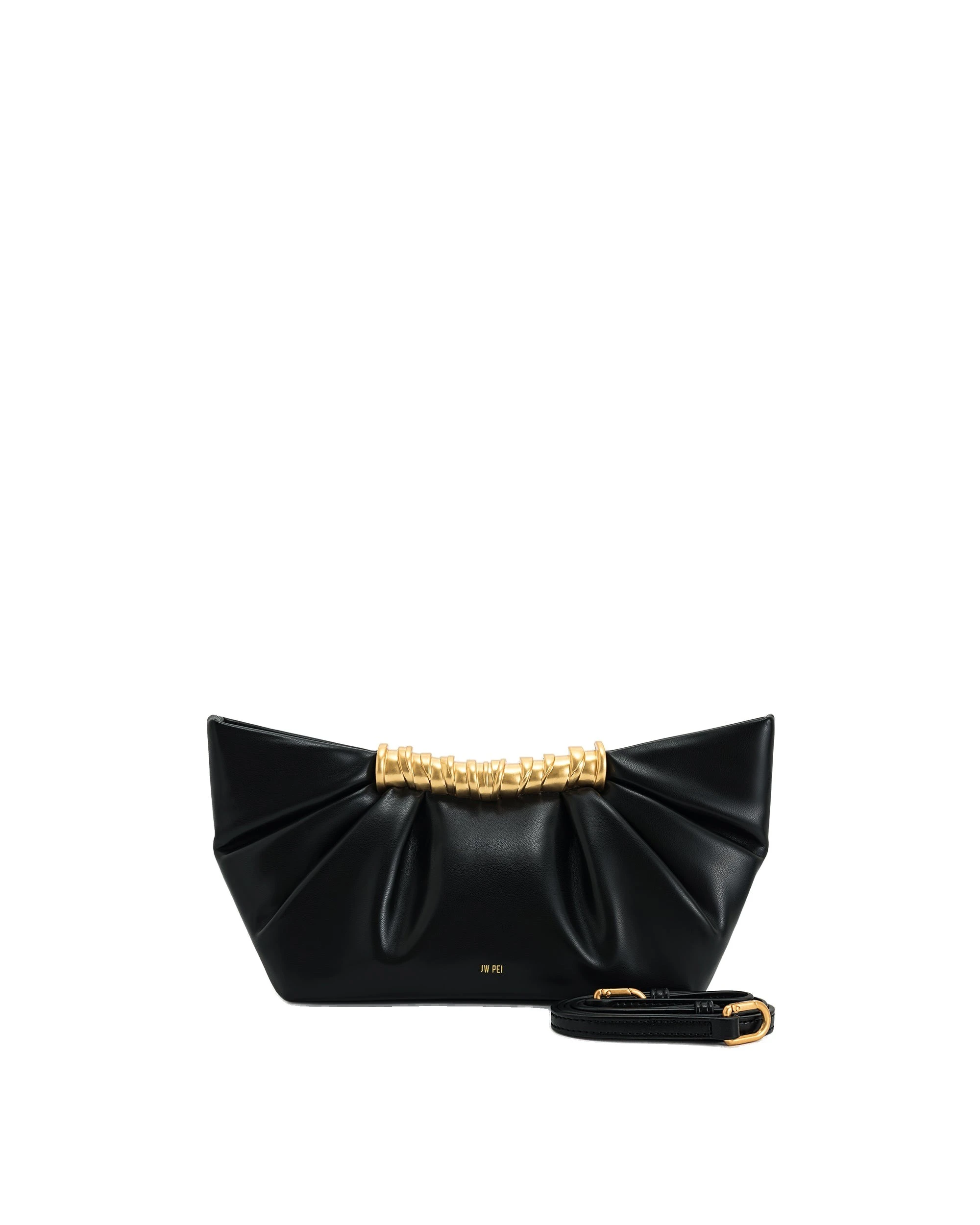 JW PEI Leia Pleated Clutch in Black | Clutch Bags | Luxury Shoes JW PEI Leia Pleated Clutch in Black