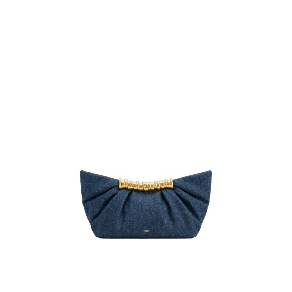 JW PEI Leia Pleated Clutch in Dark Blue Denim