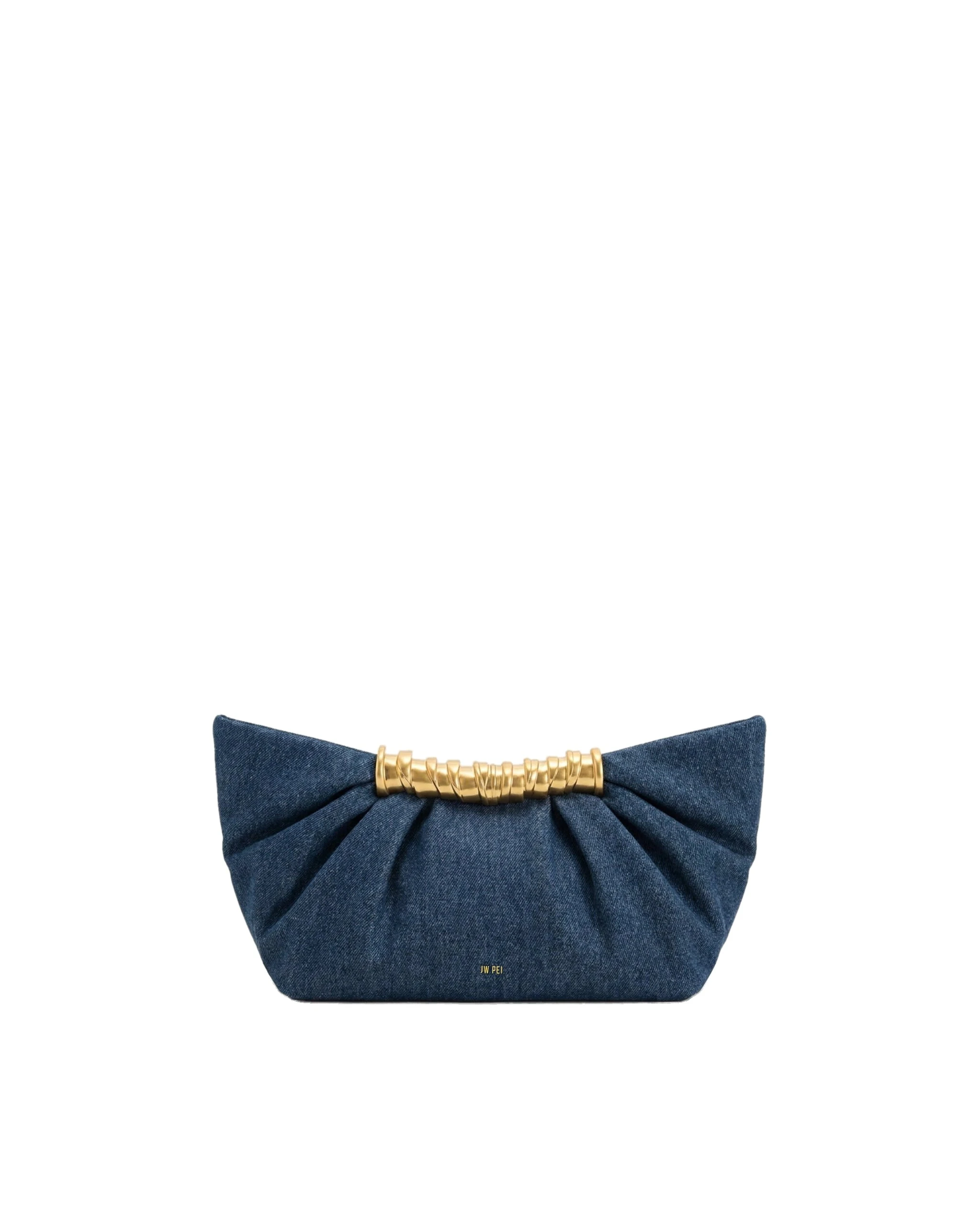 JW PEI Leia Pleated Clutch in Dark Blue Denim | Clutch Bags | Luxury Shoes JW PEI Leia Pleated Clutch in Dark Blue Denim