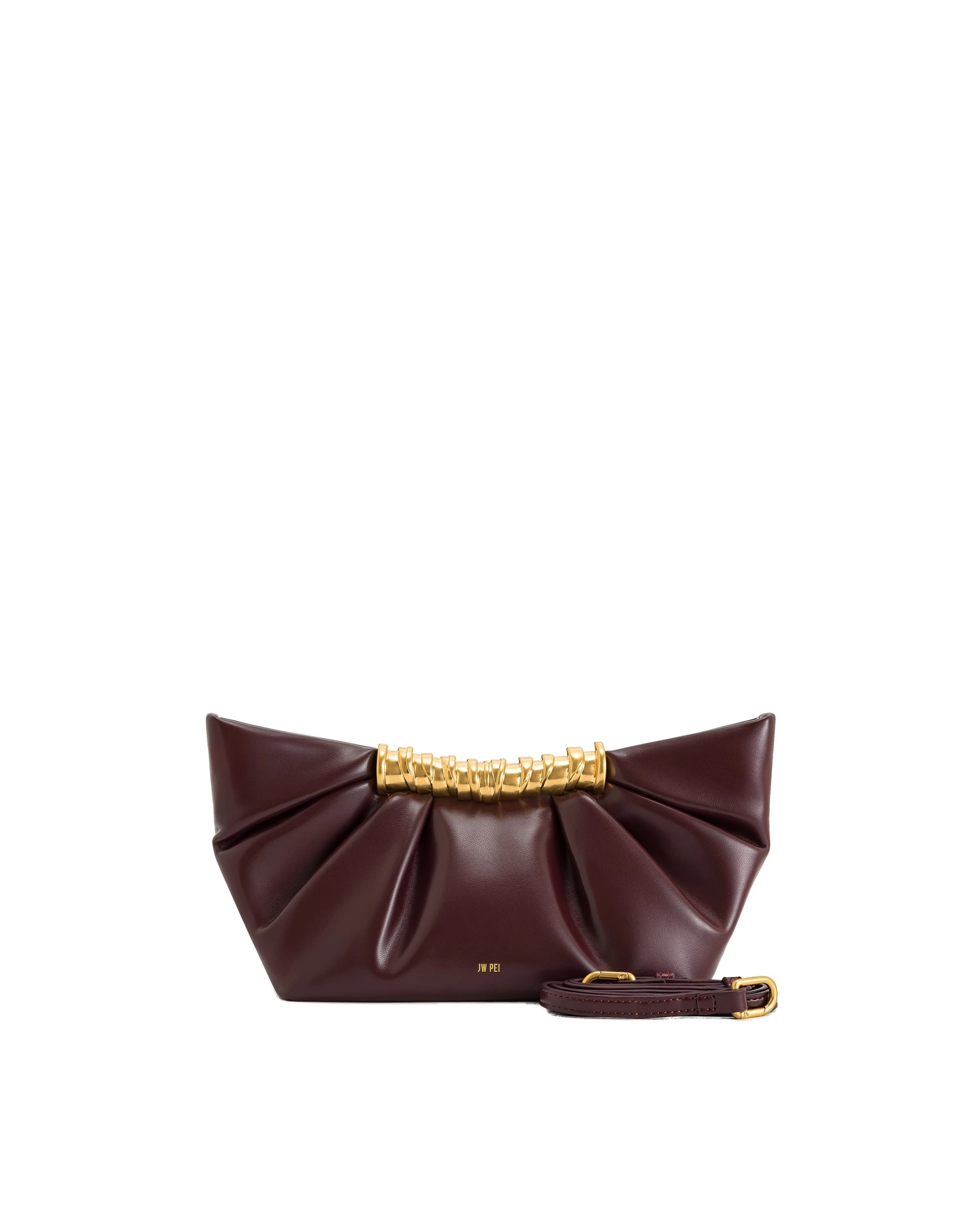 JW PEI Leia Pleated Clutch in Deep Burgundy | Clutch Bags | Luxury Shoes JW PEI Leia Pleated Clutch in Deep Burgundy