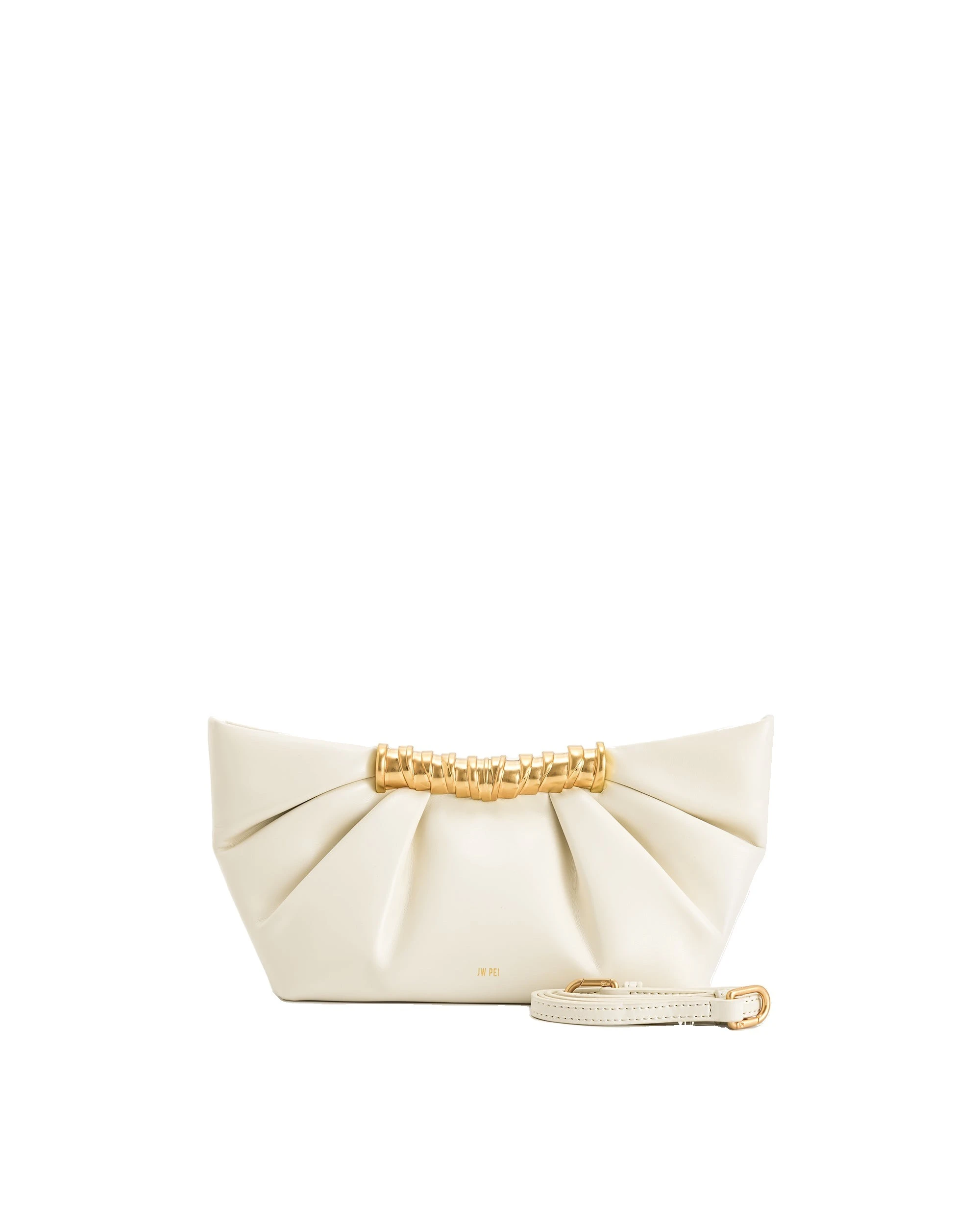 JW PEI Leia Pleated Clutch in White | Clutch Bags | Luxury Shoes JW PEI Leia Pleated Clutch in White