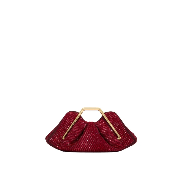 Lila Artificial Crystal Metal Frame Clutch in Red