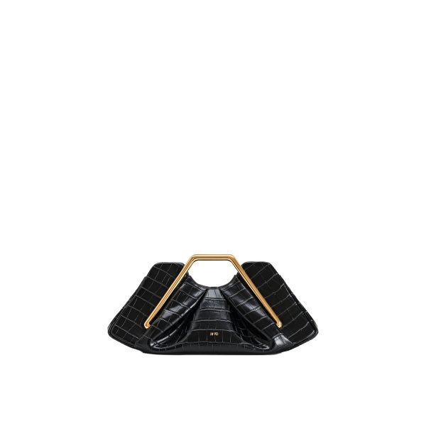 JW PEI Lila Faux Croc-Effect Metal Frame Clutch in Black