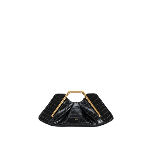 JW PEI Lila Faux Croc-Effect Metal Frame Clutch in Black