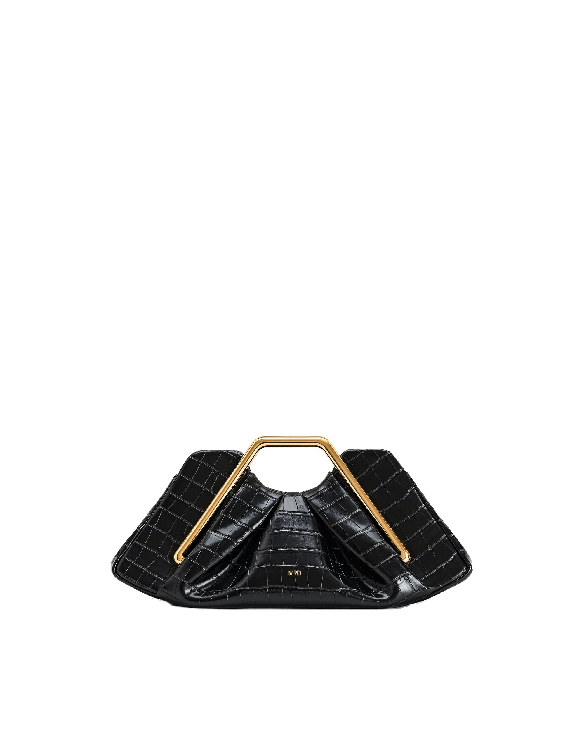 JW PEI Lila Faux Croc-Effect Metal Frame Clutch in Black | Clutch Bags | Luxury Shoes JW PEI Lila Faux Croc-Effect Metal Frame Clutch in Black