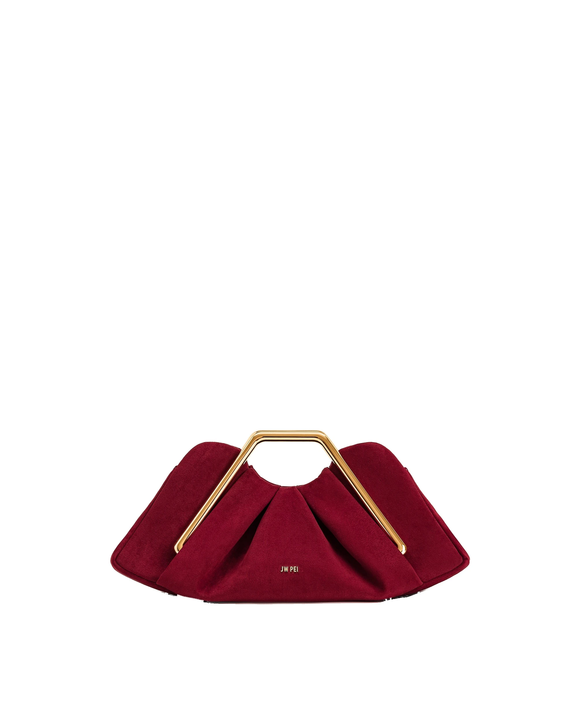 JW PEI Lila Faux Suede Metal Frame Clutch in Red | Clutch Bags | Luxury Shoes JW PEI Lila Faux Suede Metal Frame Clutch in Red