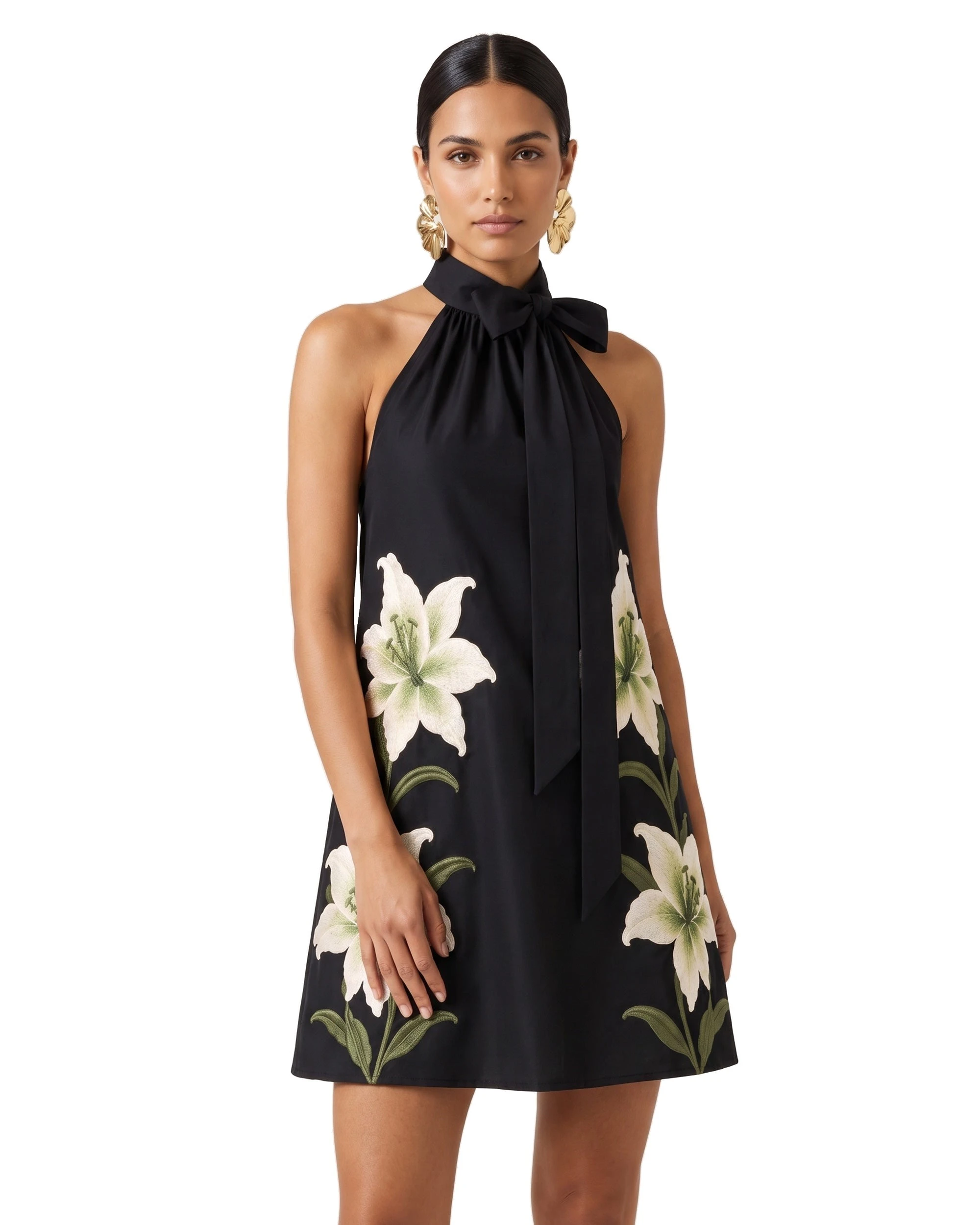 JW PEI mini dress | Los Angeles Vegan Fashion Dresses | Luxury Shoes JW PEI Lily Embroidered Bow Halter Mini Dress