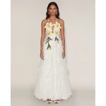 JW PEI Lily-Embroidered Embroidered Halter Tiered Maxi Dress