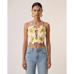JW PEI Lily Embroidered Halter Crop Top
