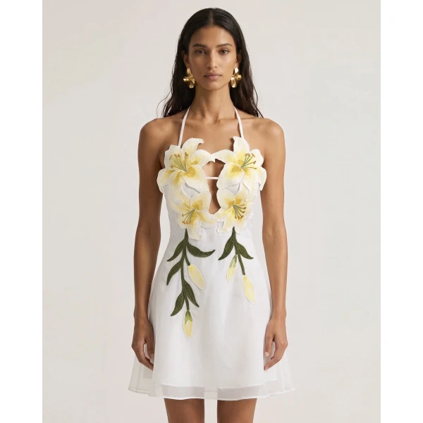 JW PEI Lily-Embroidered Halter Mini Dress