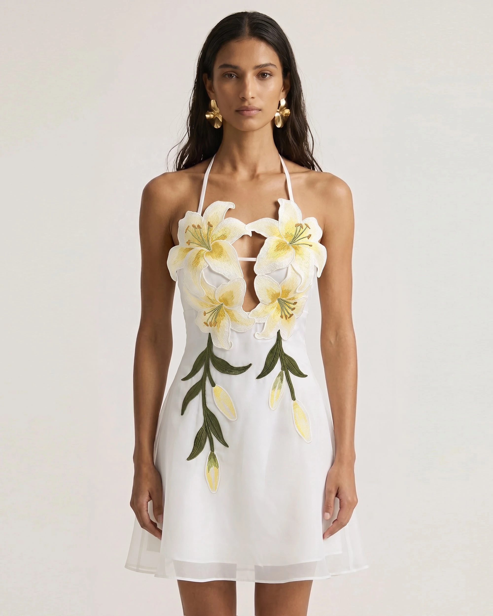 JW PEI mini dress | Los Angeles Vegan Fashion Dresses | Luxury Shoes JW PEI Lily-Embroidered Halter Mini Dress