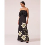 JW PEI Lily Embroidered Layered Ruffle Strapless Maxi Dress