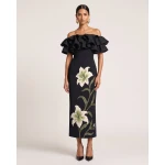 JW PEI Lily Embroidered Ruffled Off-Shoulder Maxi Dress