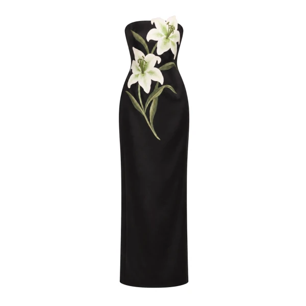 JW PEI Lily Embroidered Strapless Column Maxi Dress