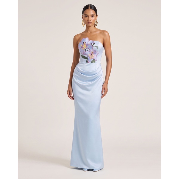 JW PEI Lily Embroidered Strapless Ruched Maxi Dress
