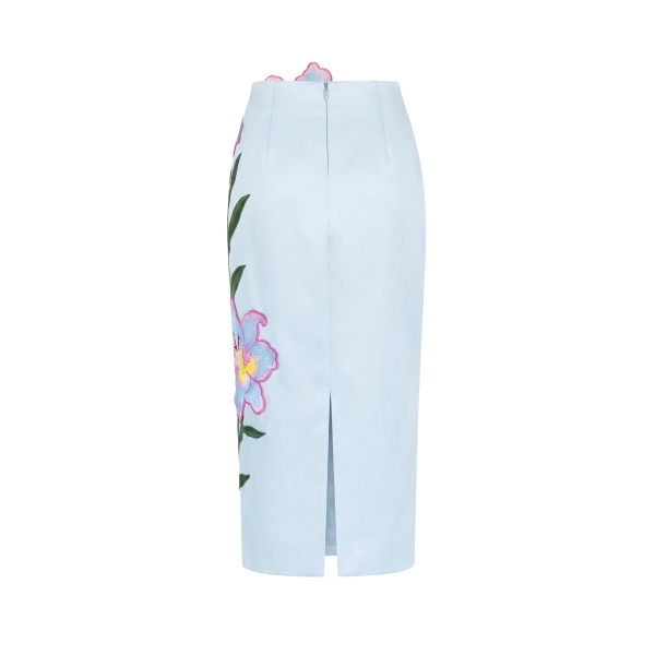 JW PEI Lily Floral Embroidered High Waist Pencil Midi Skirt