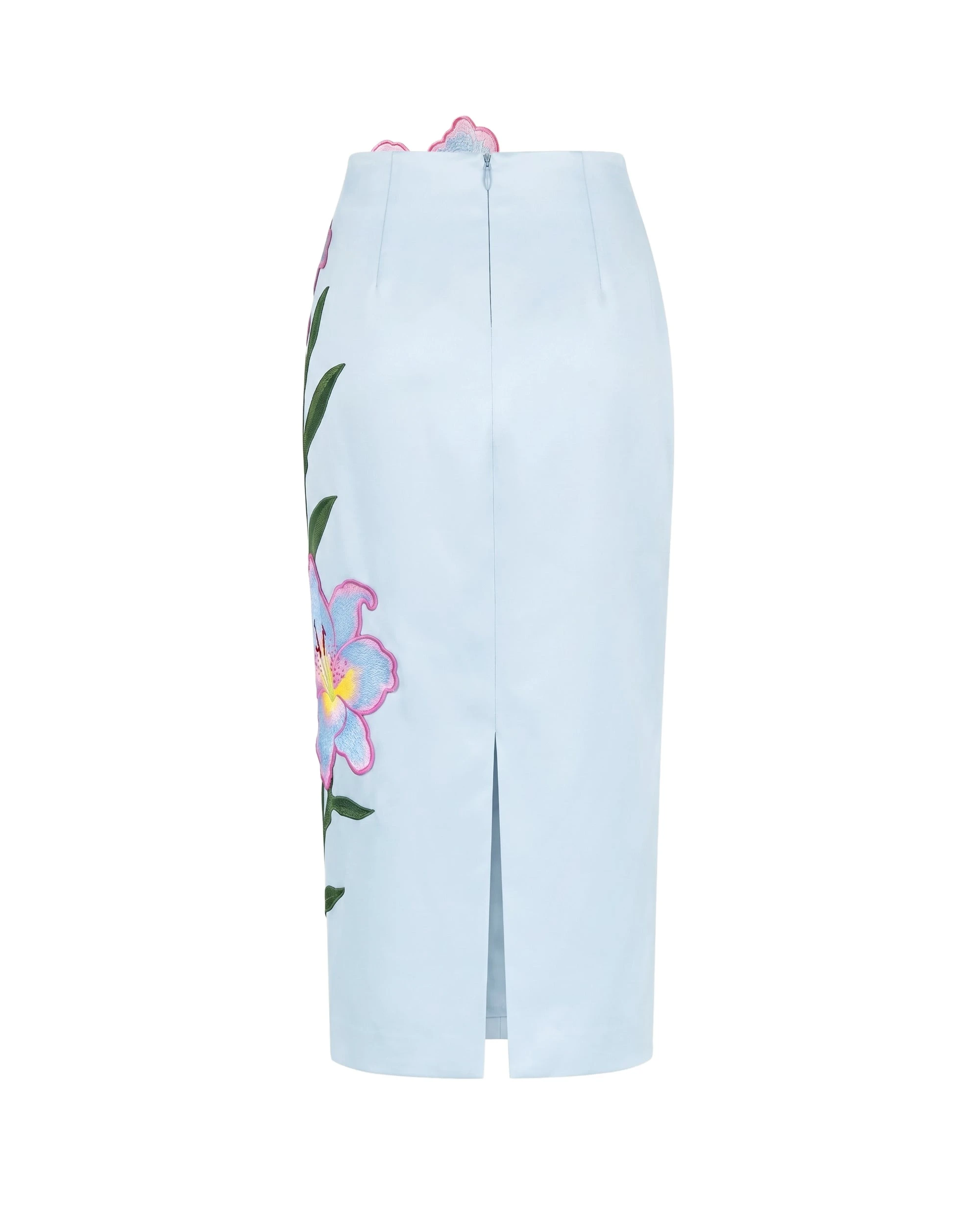 JW PEI skirt | Los Angeles Vegan Fashion Skirts | Luxury Shoes JW PEI Lily Floral Embroidered High Waist Pencil Midi Skirt