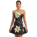JW PEI Lily Floral Print Strapless A-Line Mini Dress
