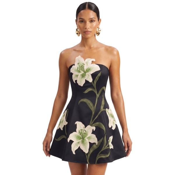JW PEI Lily Floral Print Strapless A-Line Mini Dress