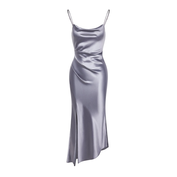 JW PEI Liquid Satin Cowl-Slit Gown