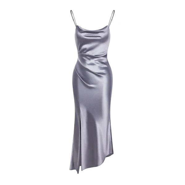 JW PEI Liquid Satin Cowl-Slit Gown