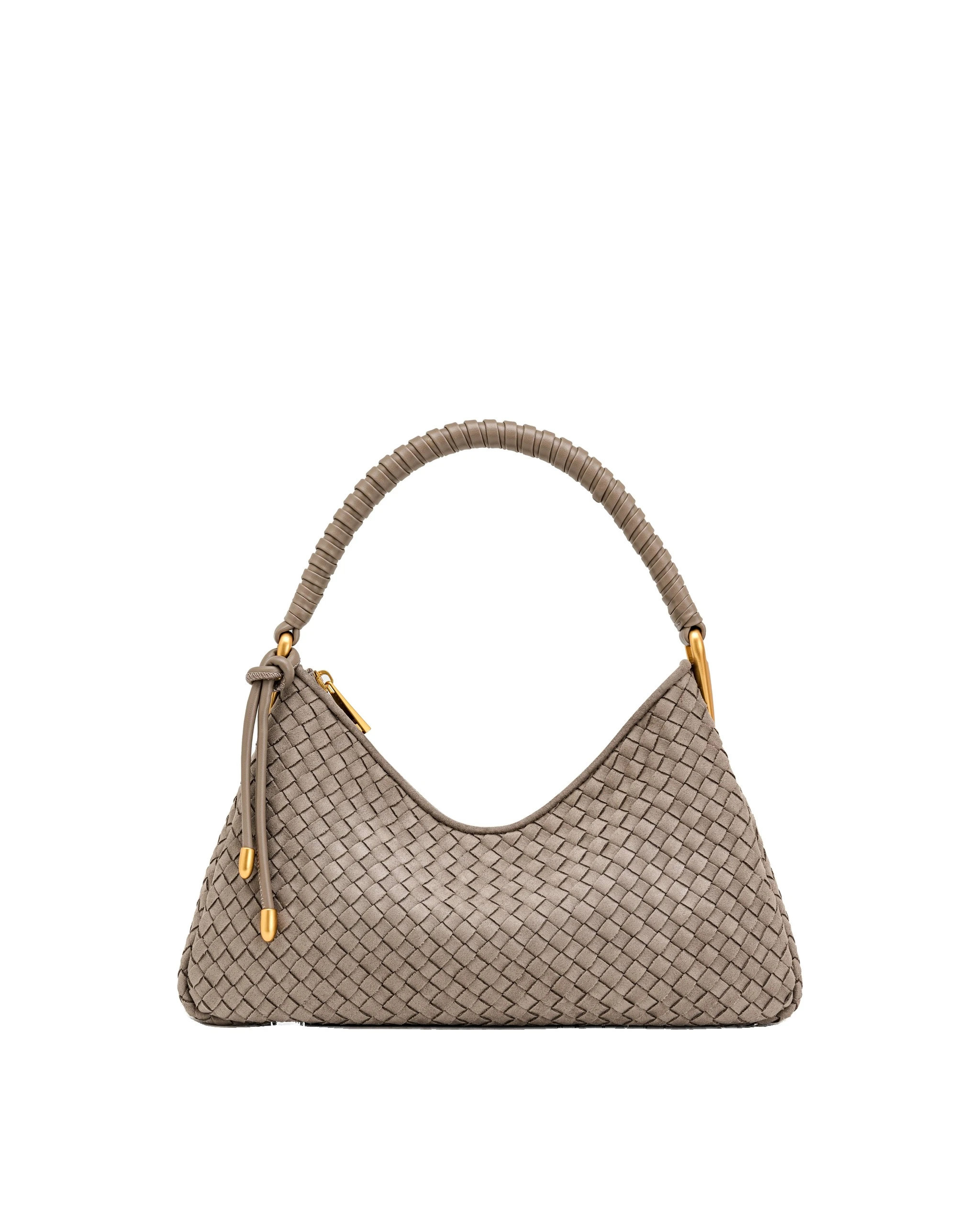 JW PEI Lorena Woven Faux Suede Shoulder Bag in Stone Taupe | Shoulder & Crossbody Bags | Luxury Shoes JW PEI Lorena Woven Faux Suede Shoulder Bag in Stone Taupe