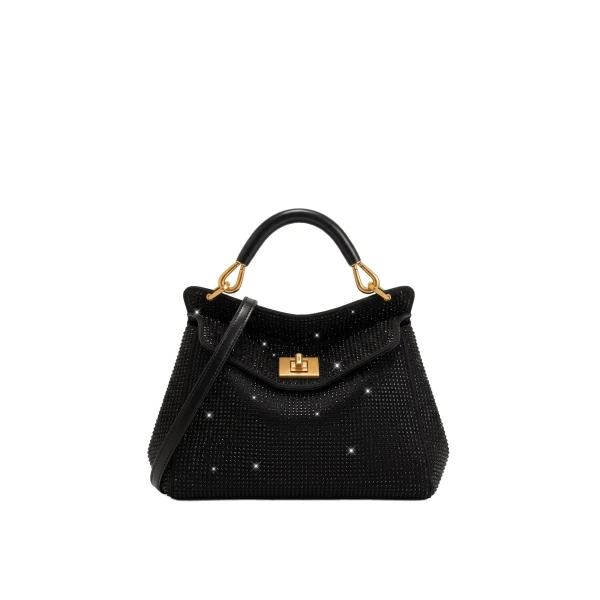 JW PEI Lucia Classic Artificial Crystal Top Handle Bag in Black