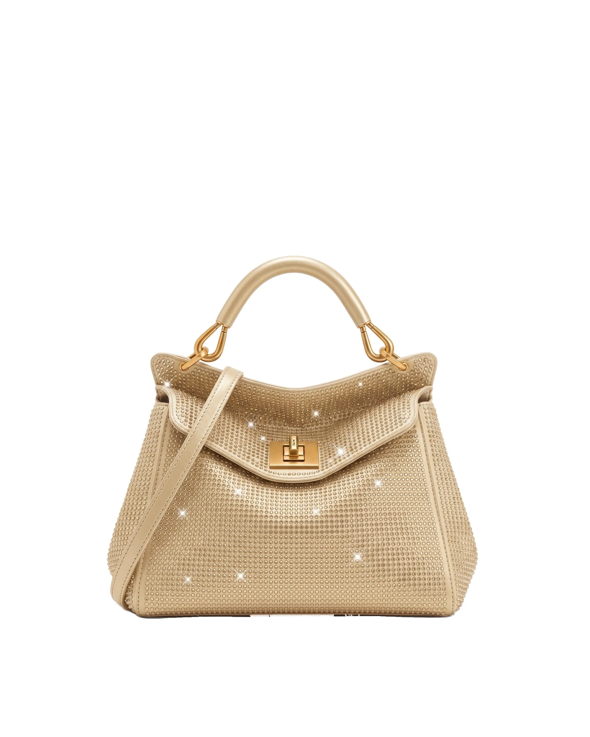 JW PEI Lucia Classic Artificial Crystal Top Handle Bag in Champagne | Totes & Top-Handle Bags | Luxury Shoes JW PEI Lucia Classic Artificial Crystal Top Handle Bag in Champagne