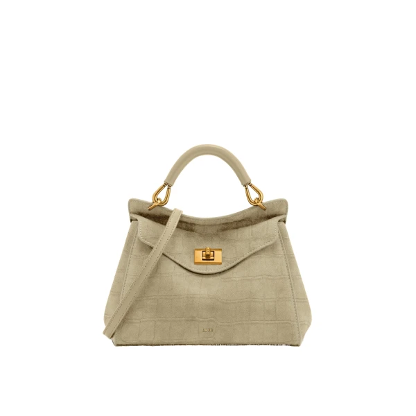 JW PEI Lucia Classic Croc-Embossed Faux Suede Top Handle Bag in Light Beige
