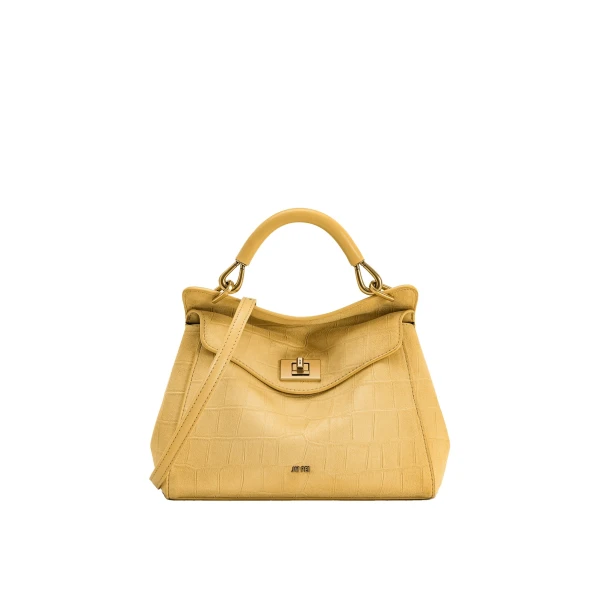 JW PEI Lucia Classic Croc-Embossed Faux Suede Top Handle Bag in Yellow