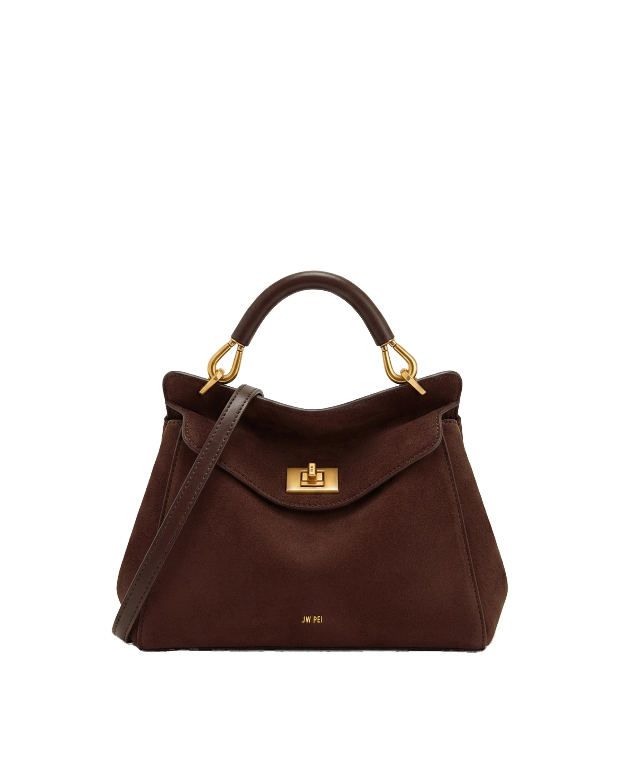 JW PEI Lucia Classic Faux Suede Top Handle Bag in Dark Brown | Totes & Top-Handle Bags | Luxury Shoes JW PEI Lucia Classic Faux Suede Top Handle Bag in Dark Brown