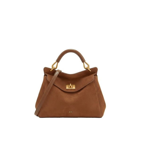 JW PEI Lucia Classic Faux Suede Top Handle Bag in Dark Red Brown