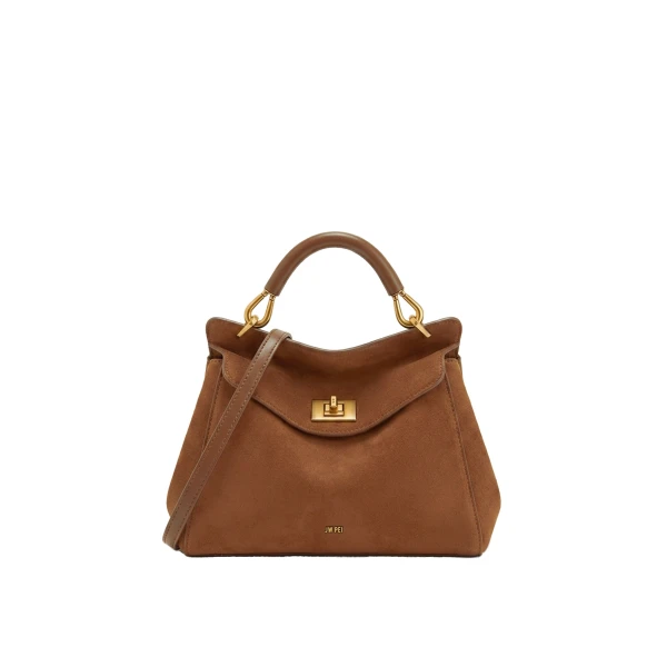 JW PEI Lucia Classic Faux Suede Top Handle Bag in Dark Red Brown