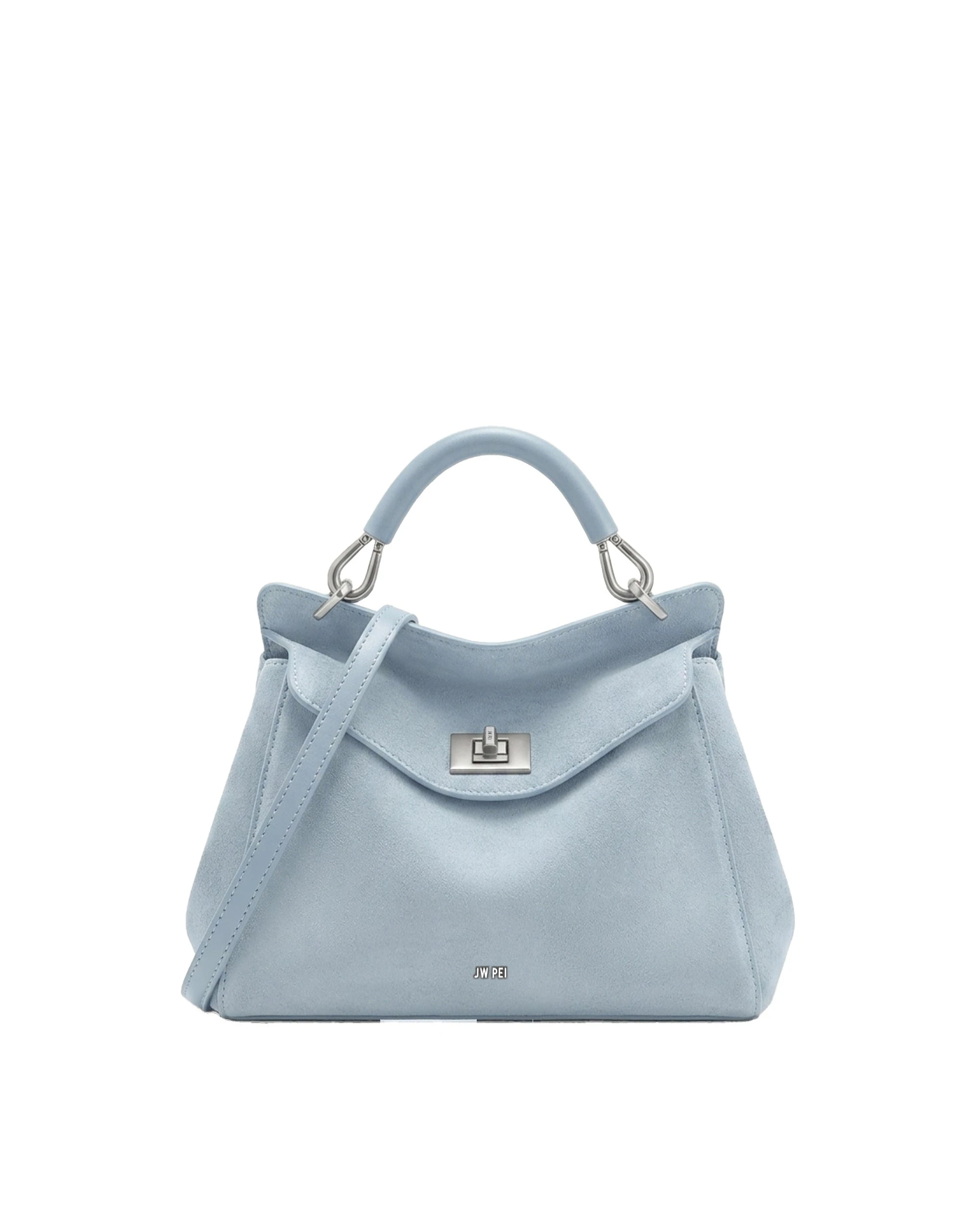 JW PEI Lucia Classic Faux Suede Top Handle Bag in Light Blue | Totes & Top-Handle Bags | Luxury Shoes JW PEI Lucia Classic Faux Suede Top Handle Bag in Light Blue