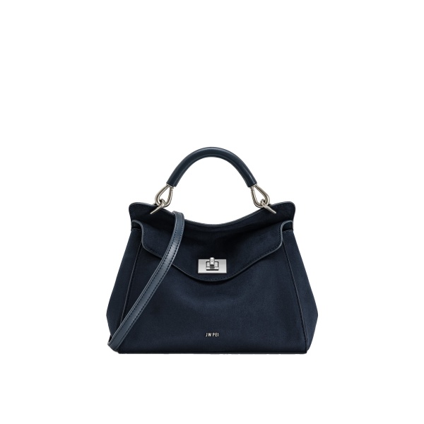 JW PEI Lucia Classic Faux Suede Top Handle Bag in Navy Blue