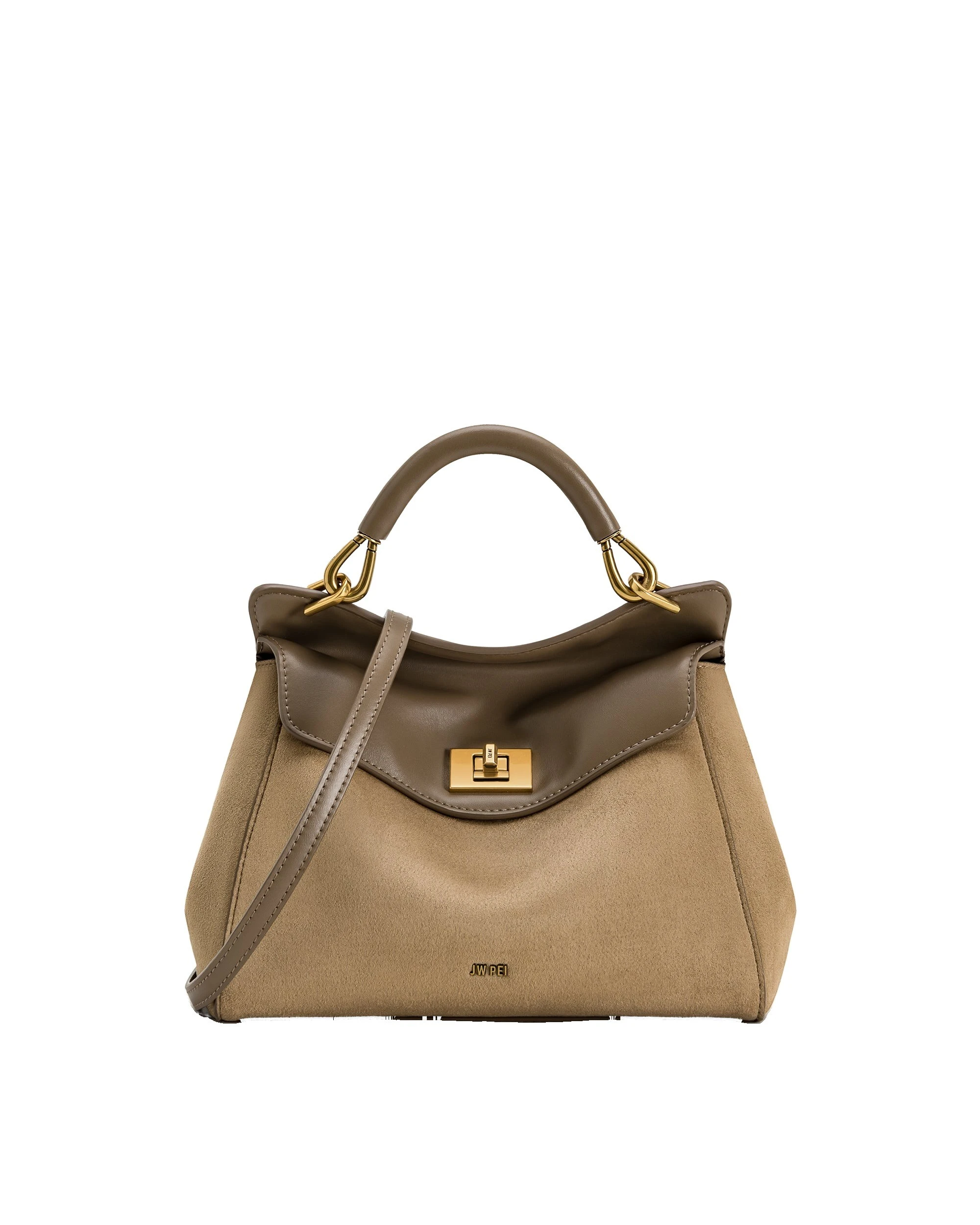 JW PEI Lucia Classic Faux Suede Top Handle Bag in Taupe | Totes & Top-Handle Bags | Luxury Shoes JW PEI Lucia Classic Faux Suede Top Handle Bag in Taupe
