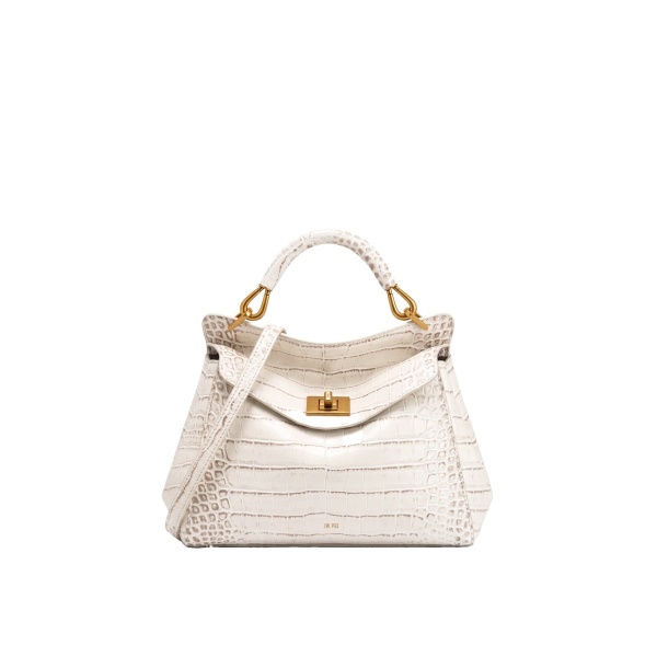 JW PEI Lucia Classic Top Handle Bag in Off White Croc