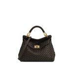 JW PEI Lucia Classic Top Handle Woven Bag in Dark Brown