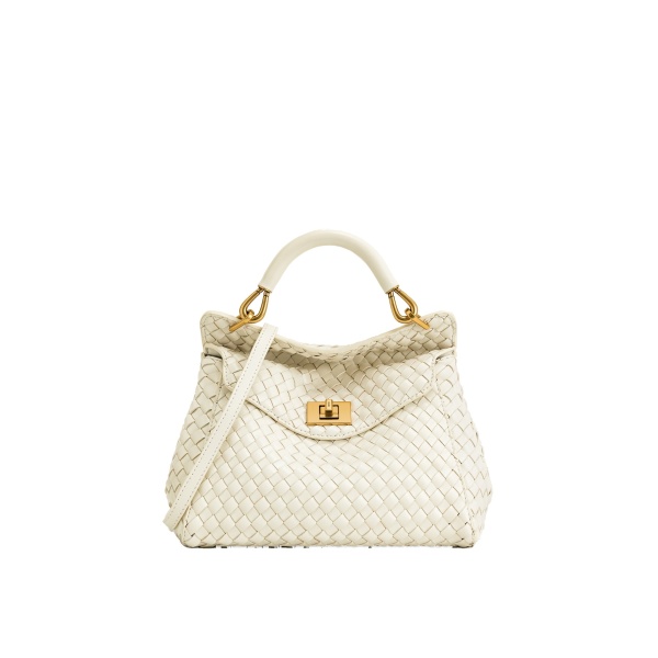 JW PEI Lucia Classic Top Handle Woven Bag in White
