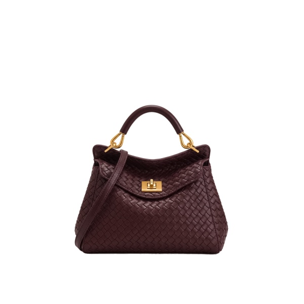 JW PEI Lucia Classic Woven Top Handle Bag in Dark Burgundy