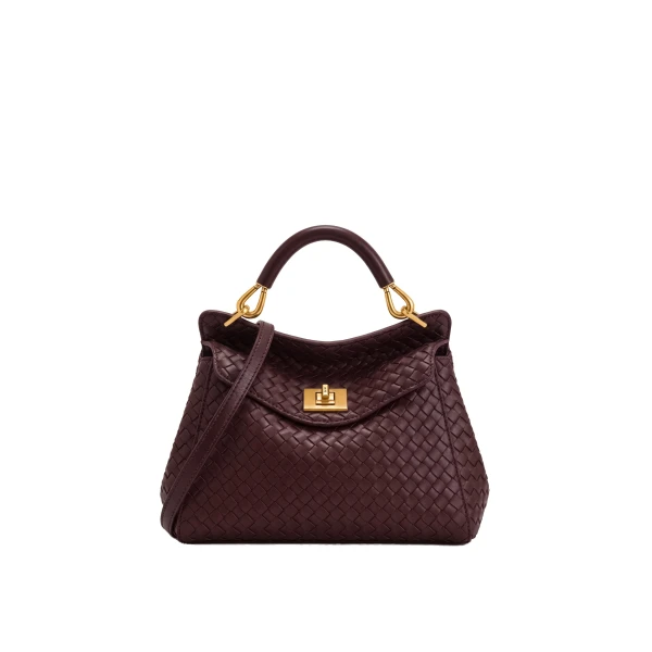 JW PEI Lucia Classic Woven Top Handle Bag in Dark Burgundy