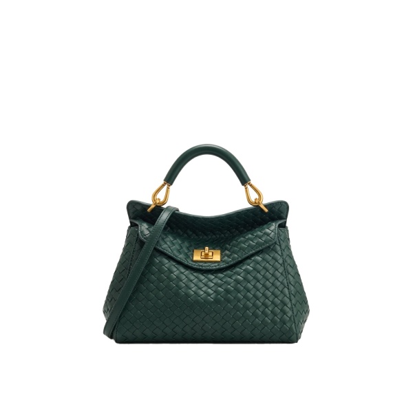 JW PEI Lucia Classic Woven Top Handle Bag in Forest Green