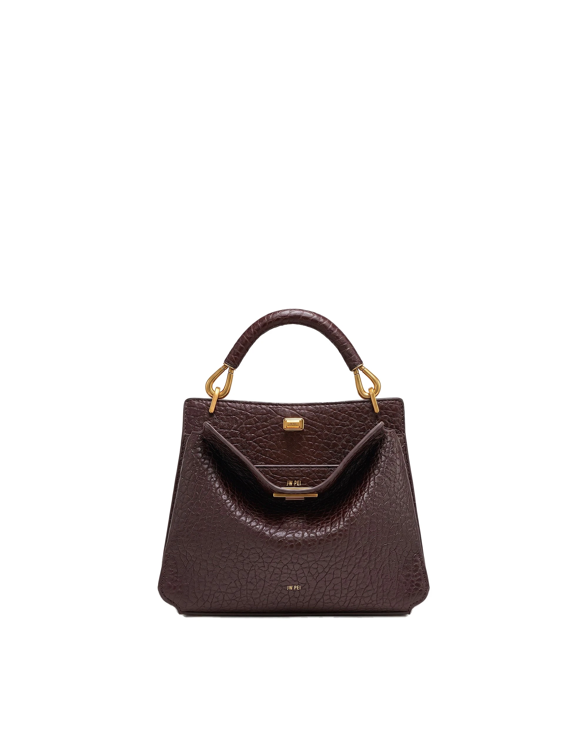 JW PEI Lucia Elephant-Effect Top Handle Bag in Dark Brown | Totes & Top-Handle Bags | Luxury Shoes JW PEI Lucia Elephant-Effect Top Handle Bag in Dark Brown
