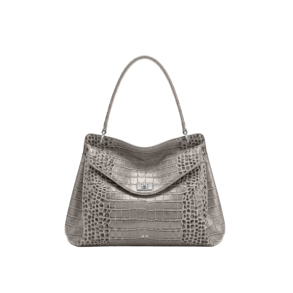 JW PEI Lucia Turn-Lock Shoulder Bag in Grey Croc